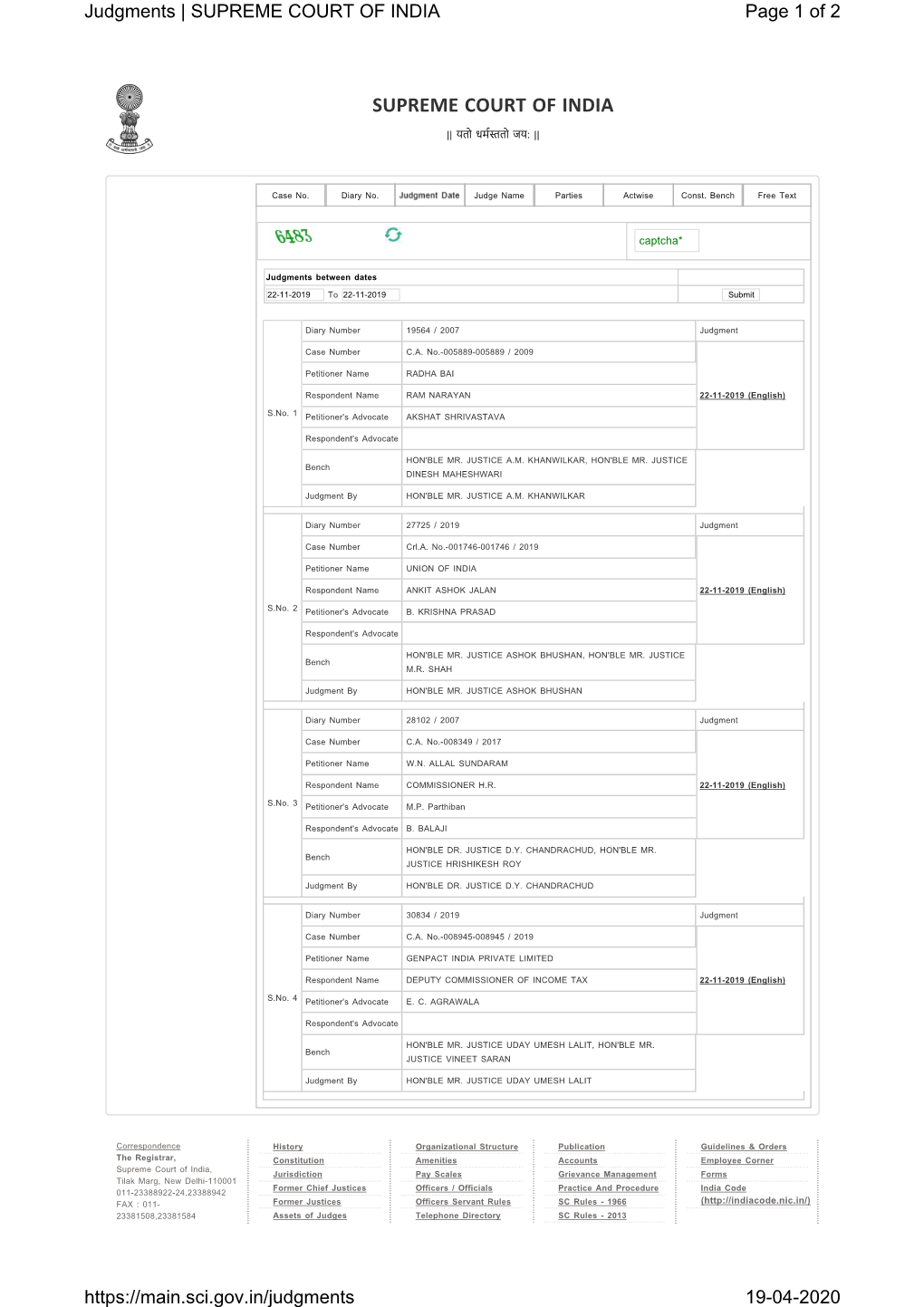 SUPREME COURT of INDIA Page 1 of 2