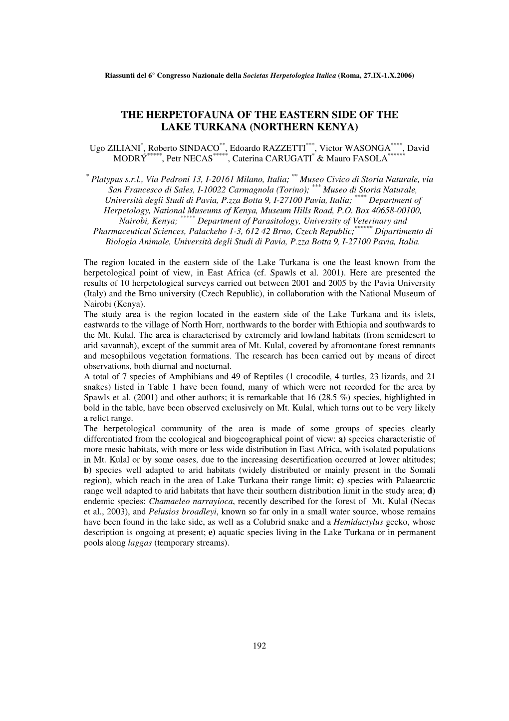 The Herpetofauna of the Eastern Side of the Lake Turkana (Northern Kenya)