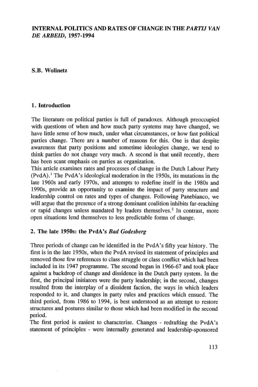 Internal Politics and Rates of Change in the Partij Van De Arbeid, 1957-1994