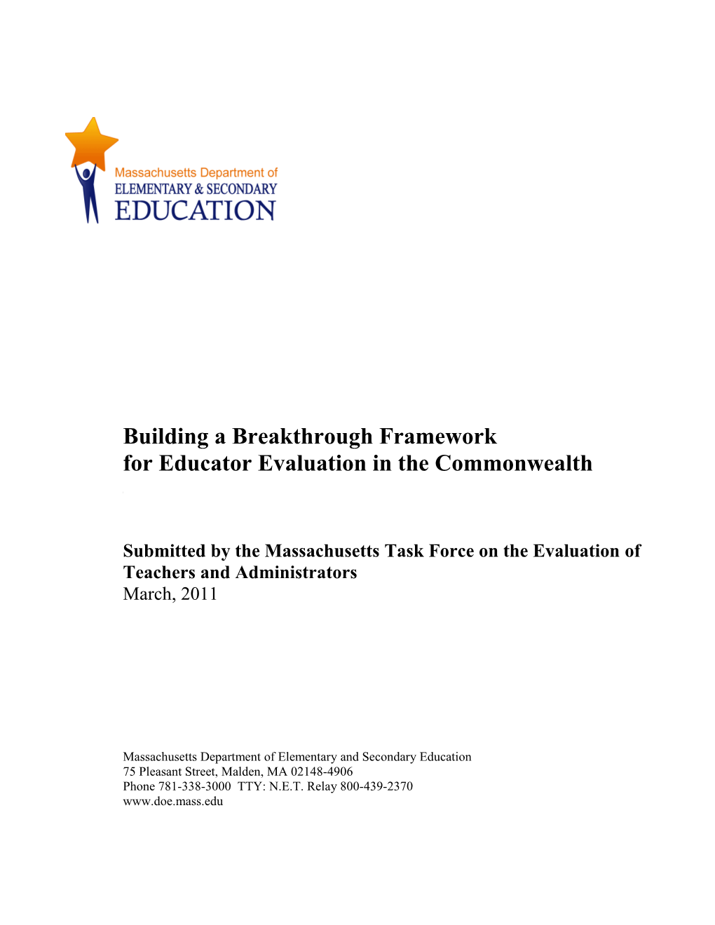 Report of the Massachusetts Task Force on the Evaluation of Teachers and Administrators