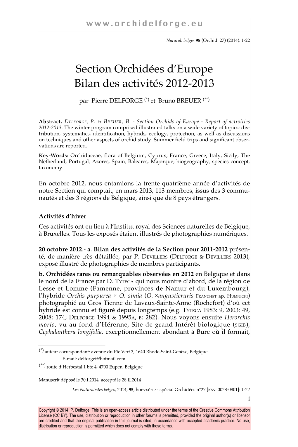 Section Orchidées D'europe Bilan Des Activités 2012-2013