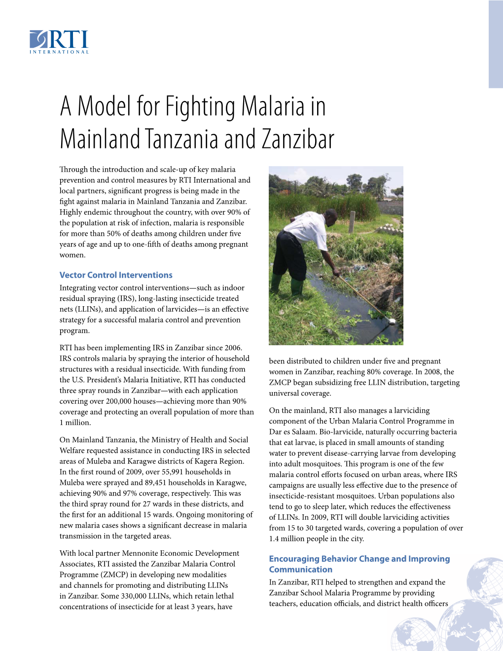 A Model for Fighting Malaria in Mainland Tanzania and Zanzibar