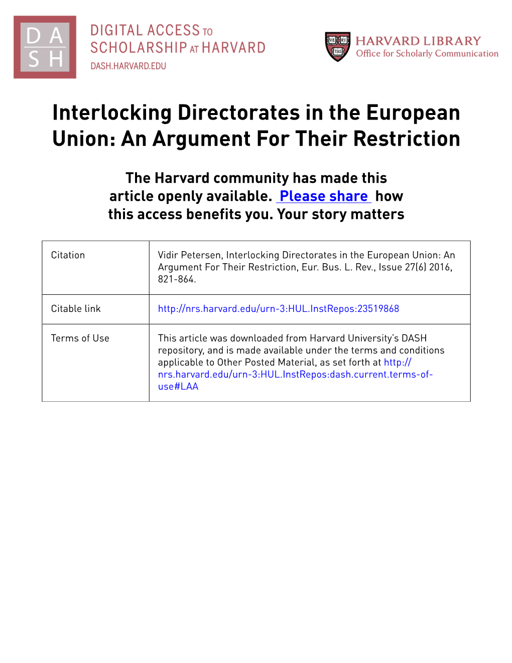 Interlocking Directorates in the European Union: an Argument for Their Restriction