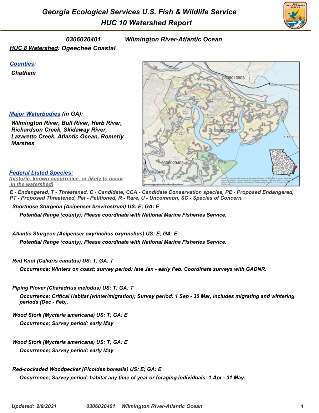 0306020401 Wilmington River-Atlantic Ocean HUC 8 Watershed: Ogeechee Coastal