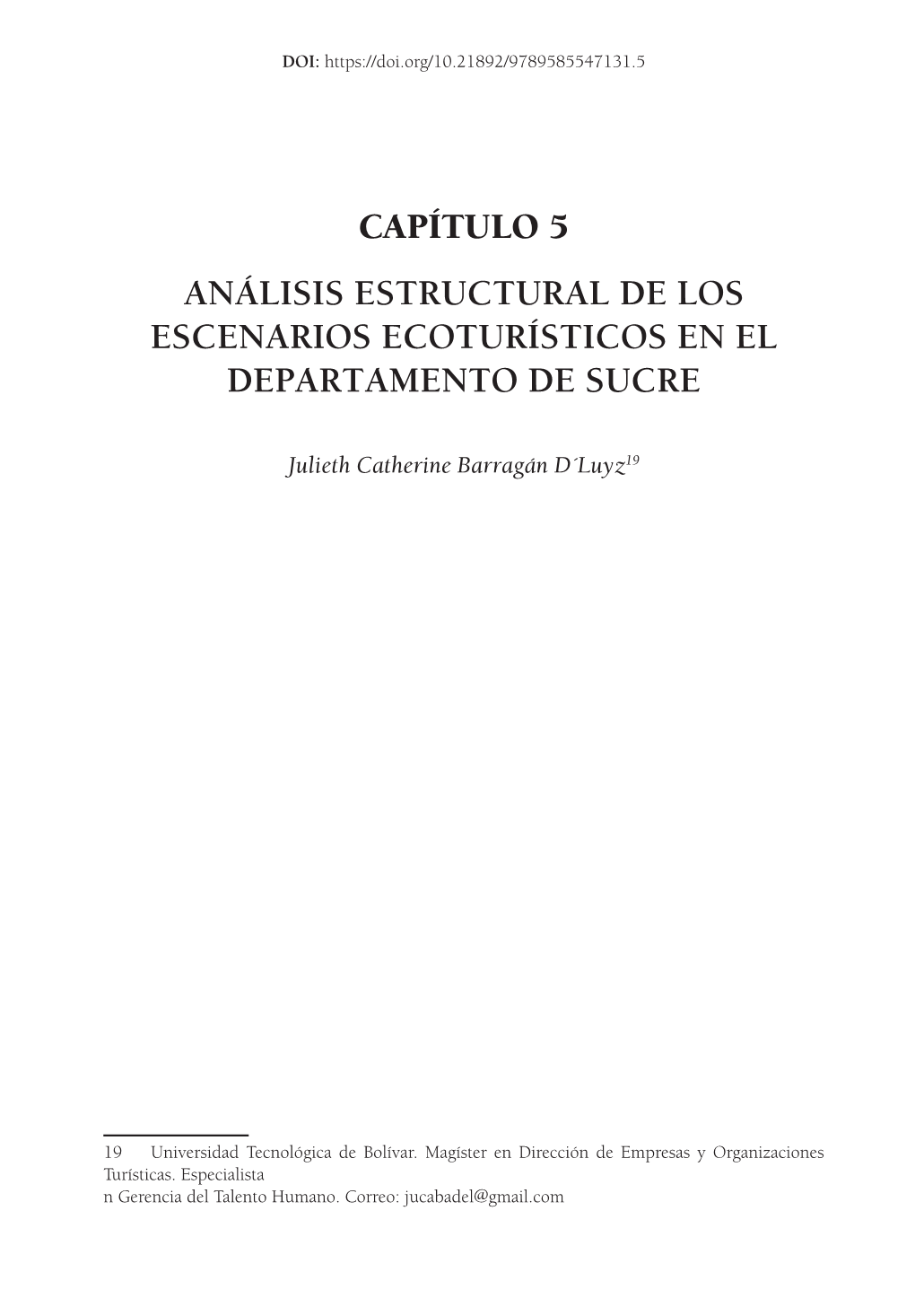 Capítulo 5 Análisis Estructural De Los Escenarios Ecoturísticos En El Departamento De Sucre