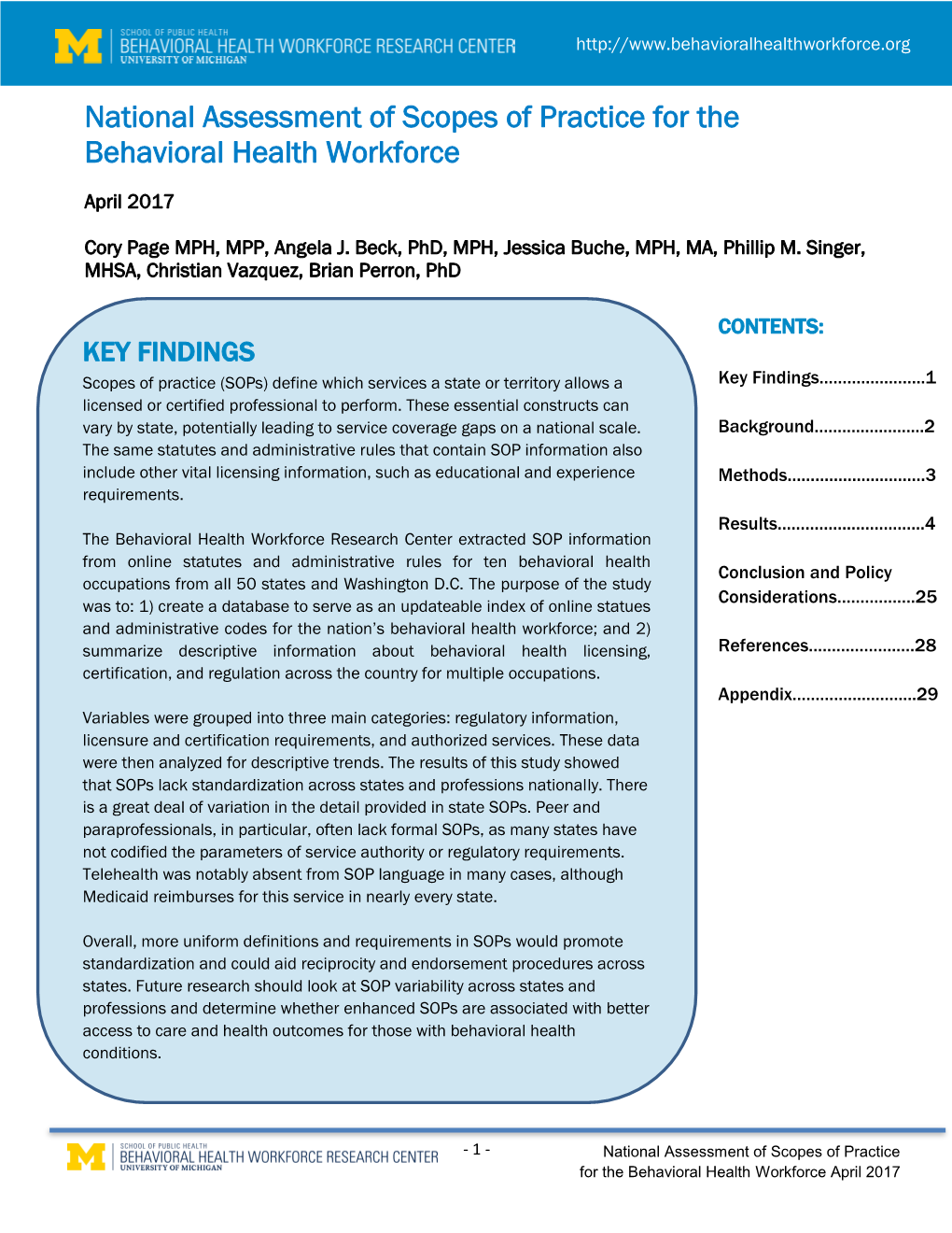 National Assessment of Scopes of Practice for the Behavioral Health Workforce