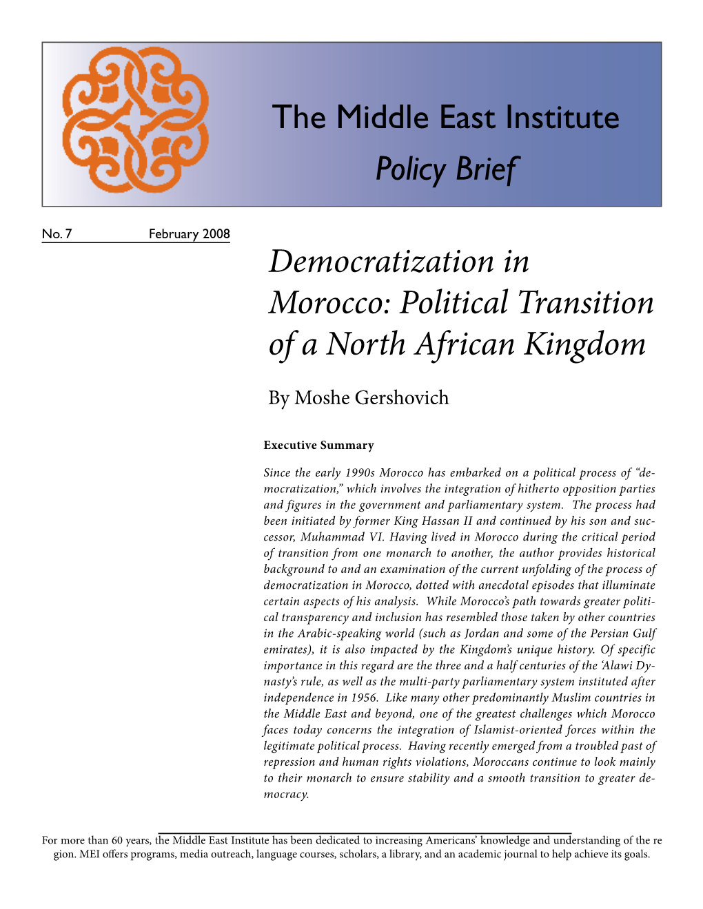 Democratization in Morocco: Political Transition of a North African Kingdom