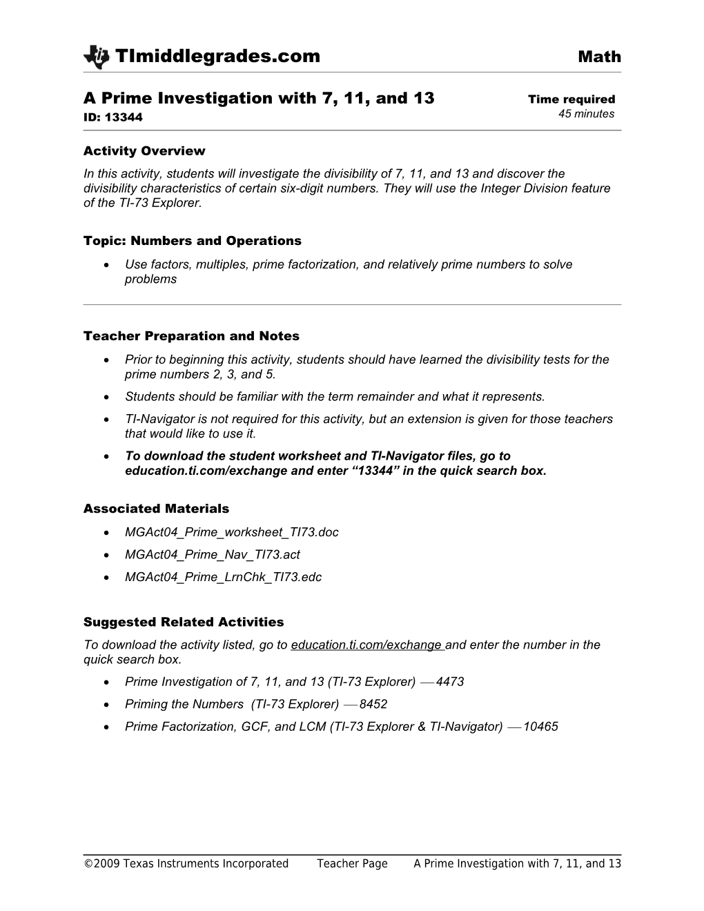 Topic: Numbers and Operations