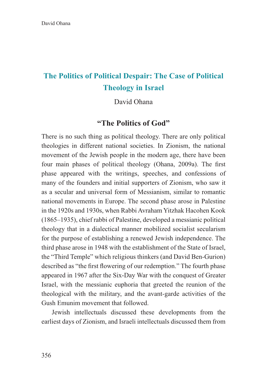 The Case of Political Theology in Israel – David Ohana