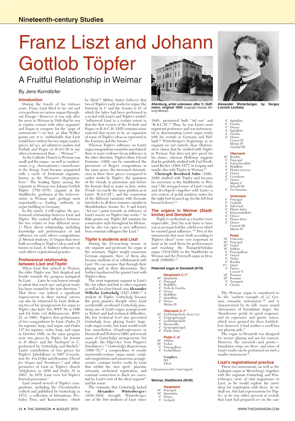 Franz Liszt and Johann Gottlob Töpfer a Fruitful Relationship in Weimar by Jens Korndörfer