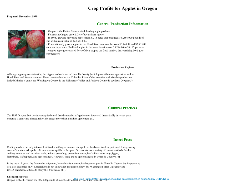 Crop Profile for Apples in Oregon