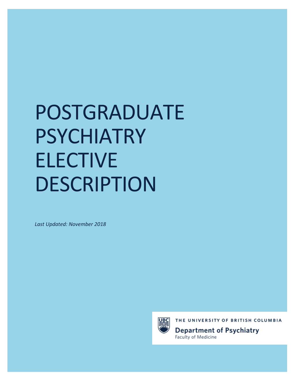 Postgraduate Psychiatry Elective Description