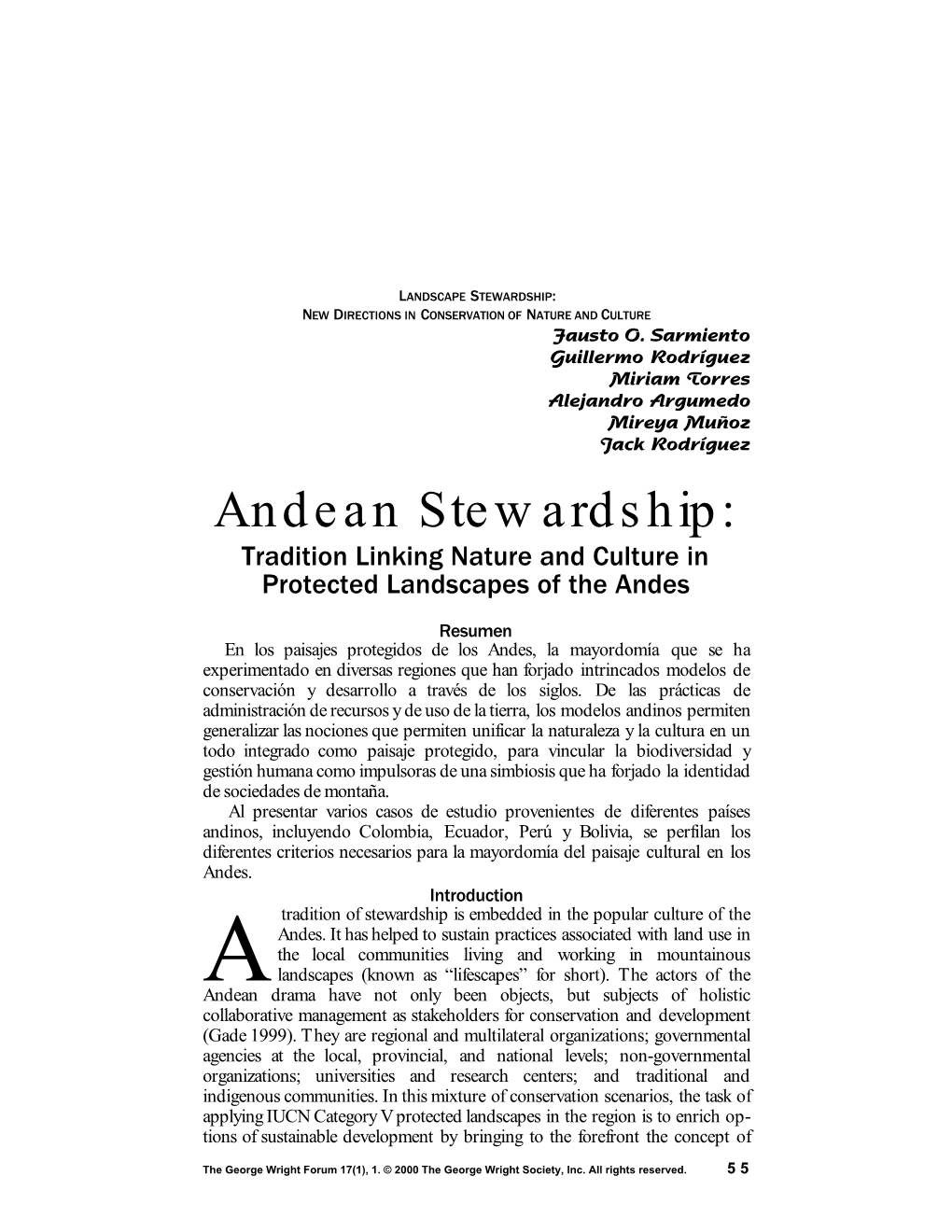 Andean Stewardship: Tradition Linking Nature and Culture in Protected Landscapes of the Andes