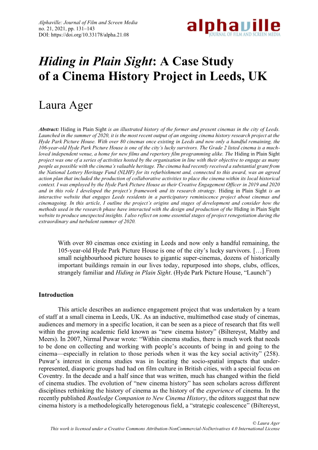 Hiding in Plain Sight: a Case Study of a Cinema History Project in Leeds, UK