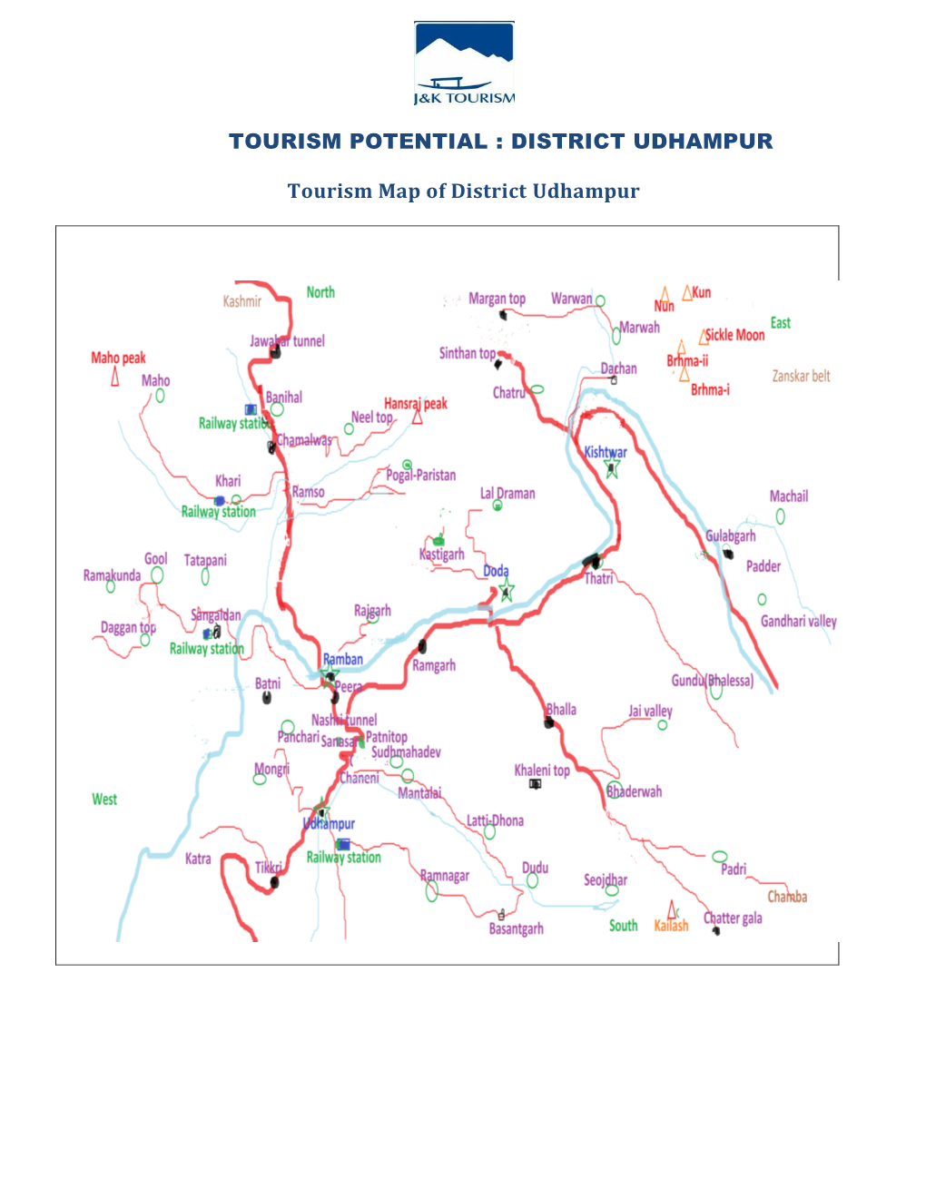 TOURISM POTENTIAL : DISTRICT UDHAMPUR Tourism Map Of