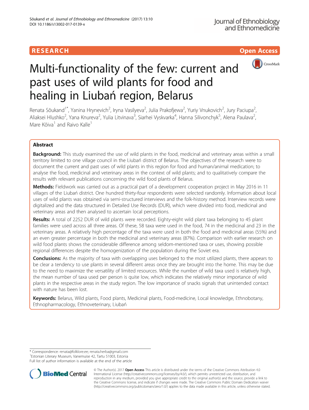 Current and Past Uses of Wild Plants for Food and Healing in Liubań Region