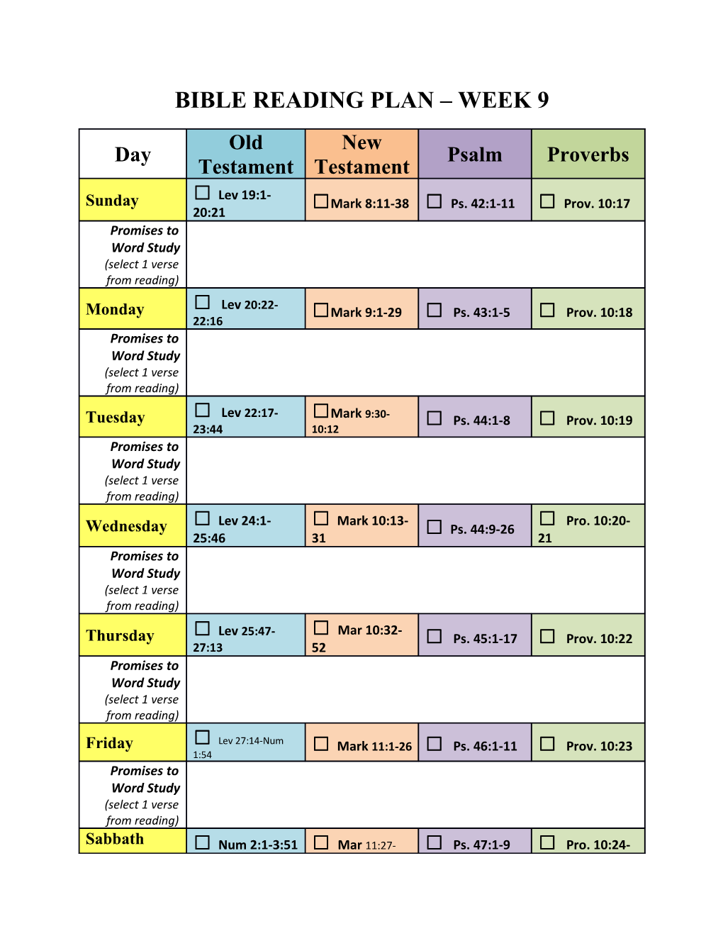 Bible Reading Plan Week 9