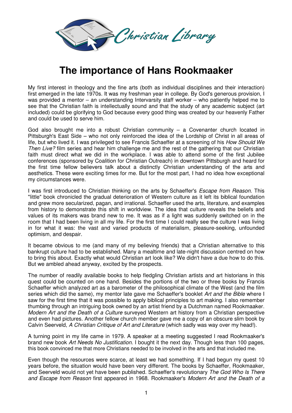 The Importance of Hans Rookmaaker