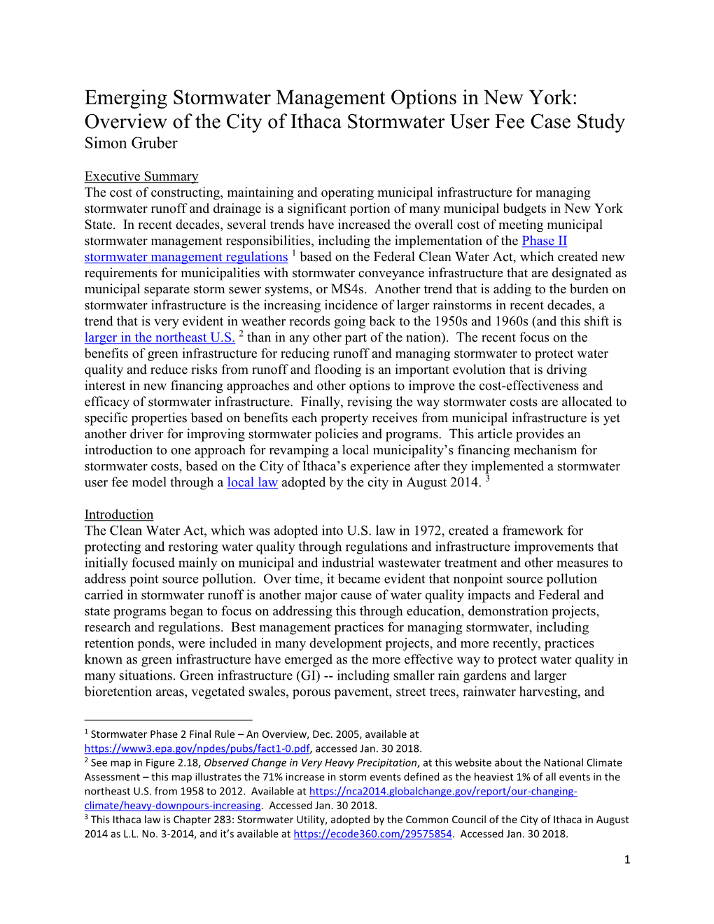 Overview of the City of Ithaca Stormwater User Fee Case Study Simon Gruber