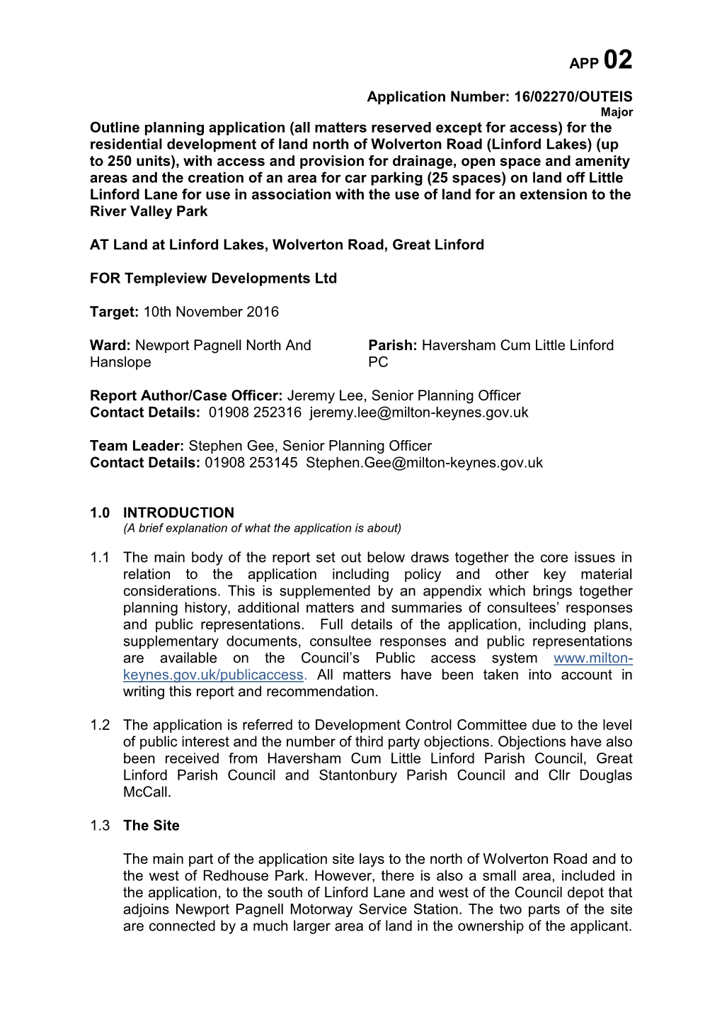 16/02270/OUTEIS Outline Planning Application (All Matters Reserved