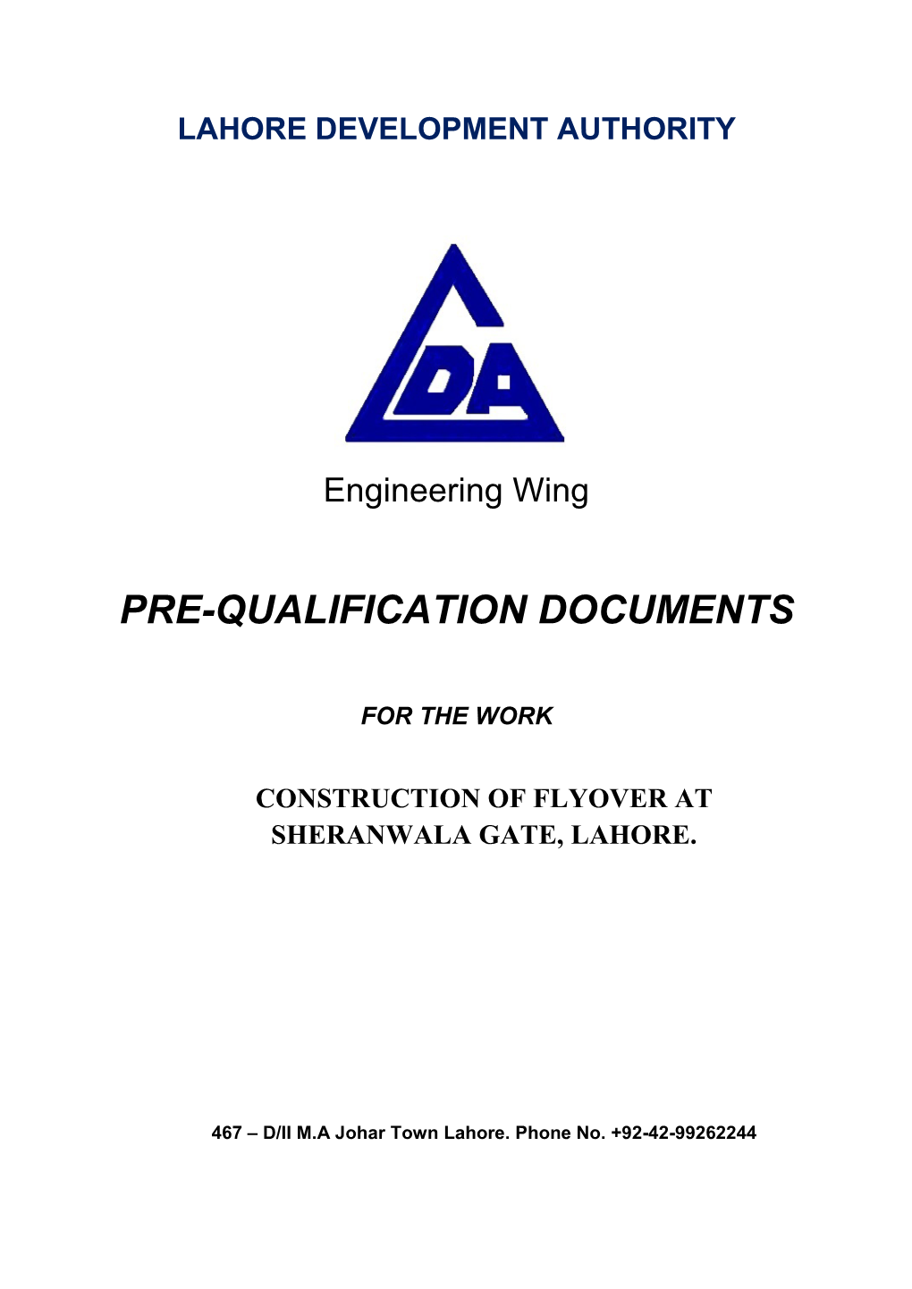 Pre-Qualification Documents for the Work Construction of Flyover At