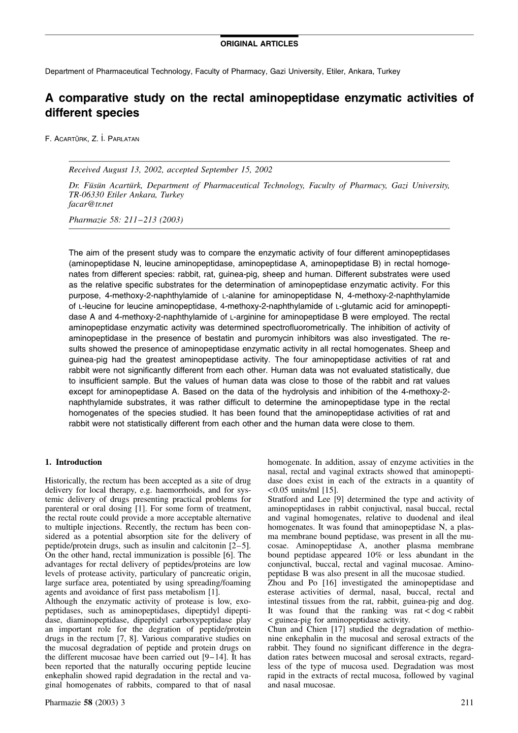 A Comparative Study on the Rectal Aminopeptidase Enzymatic Activities of Different Species