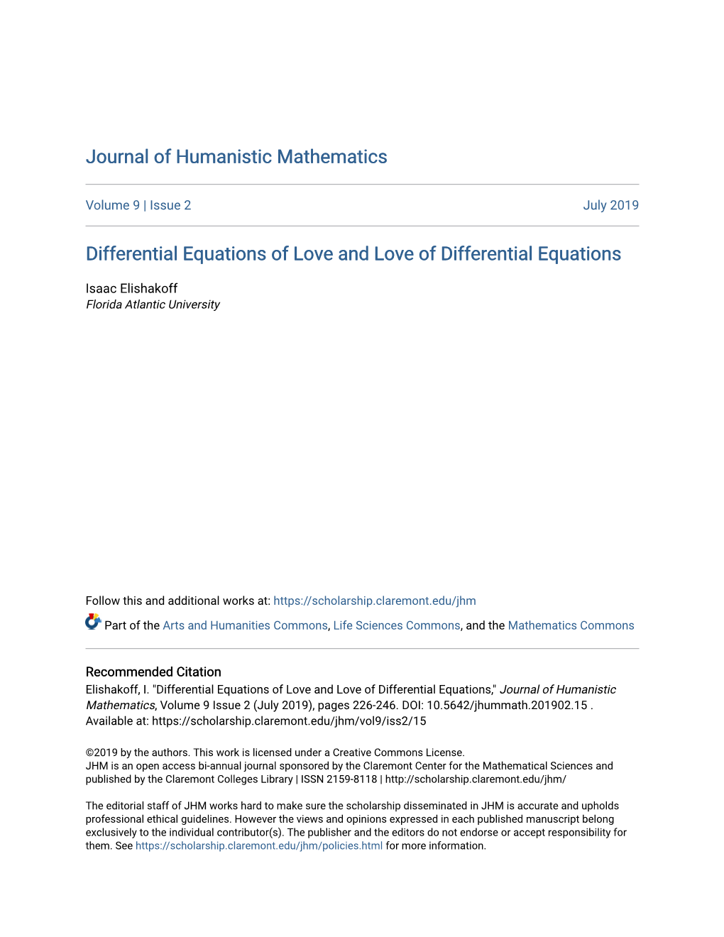 Differential Equations of Love and Love of Differential Equations