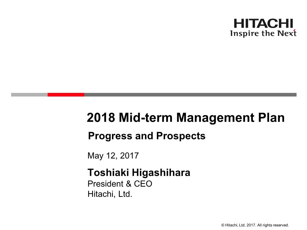 2018 Mid-Term Management Plan: Progress and Prospects