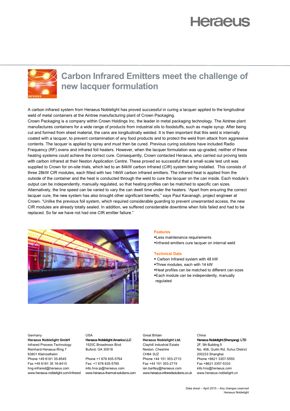 Carbon Infrared Emitters Meet the Challenge of New Lacquer Formulation