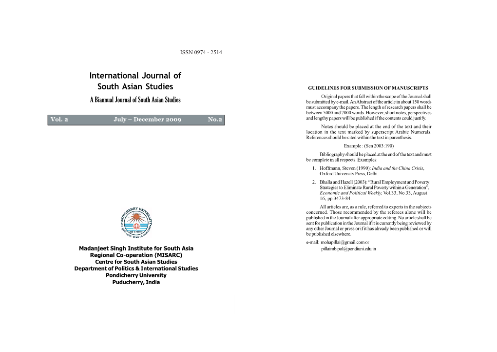 International Journal of South Asian Studies