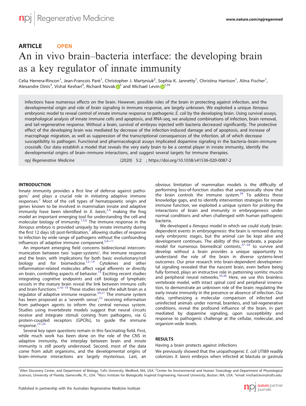 The Developing Brain As a Key Regulator of Innate Immunity