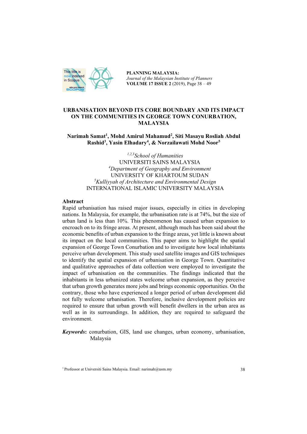 Urbanisation Beyond Its Core Boundary and Its Impact on the Communities in George Town Conurbation, Malaysia