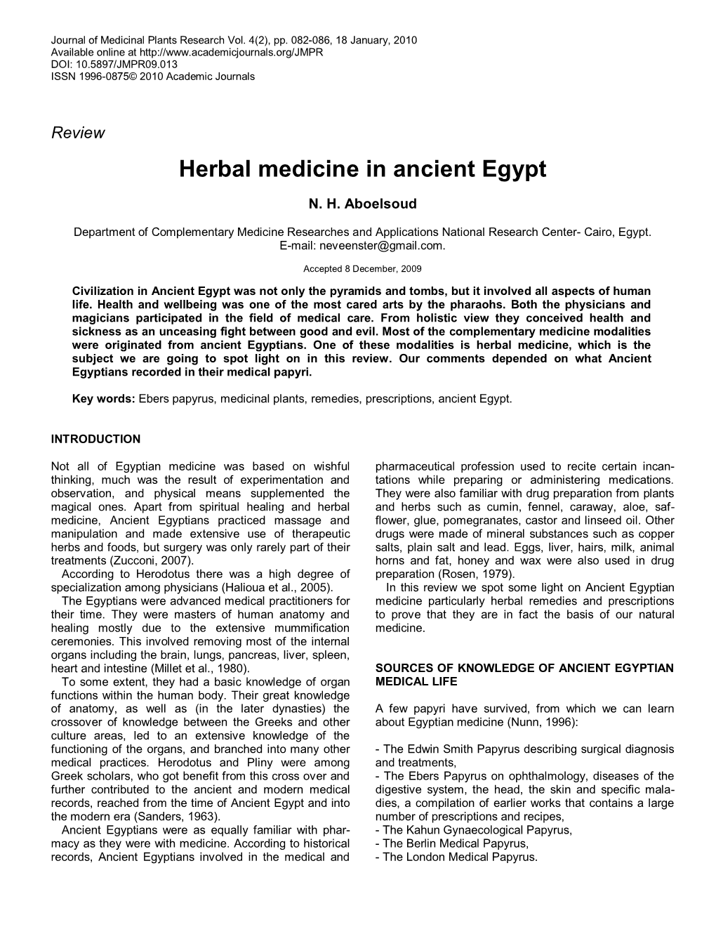 Herbal Medicine in Ancient Egypt