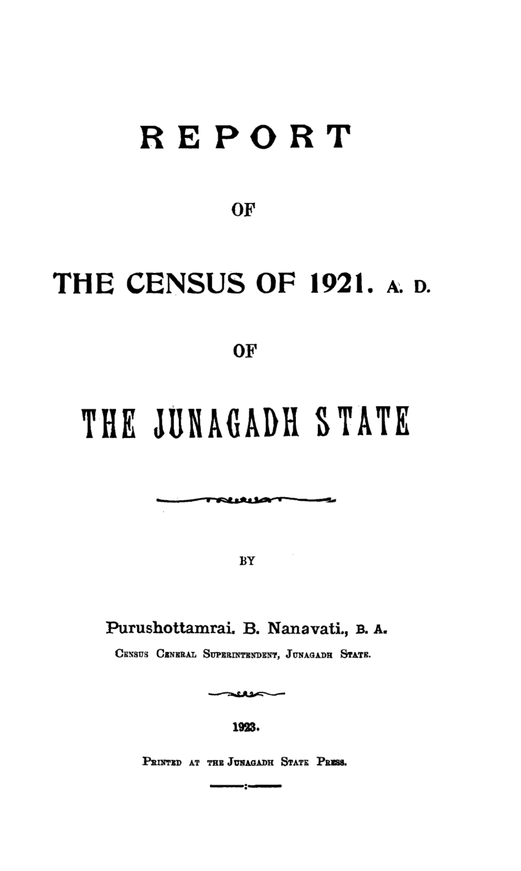 Report of the Census of 1921 of the Junagadh State