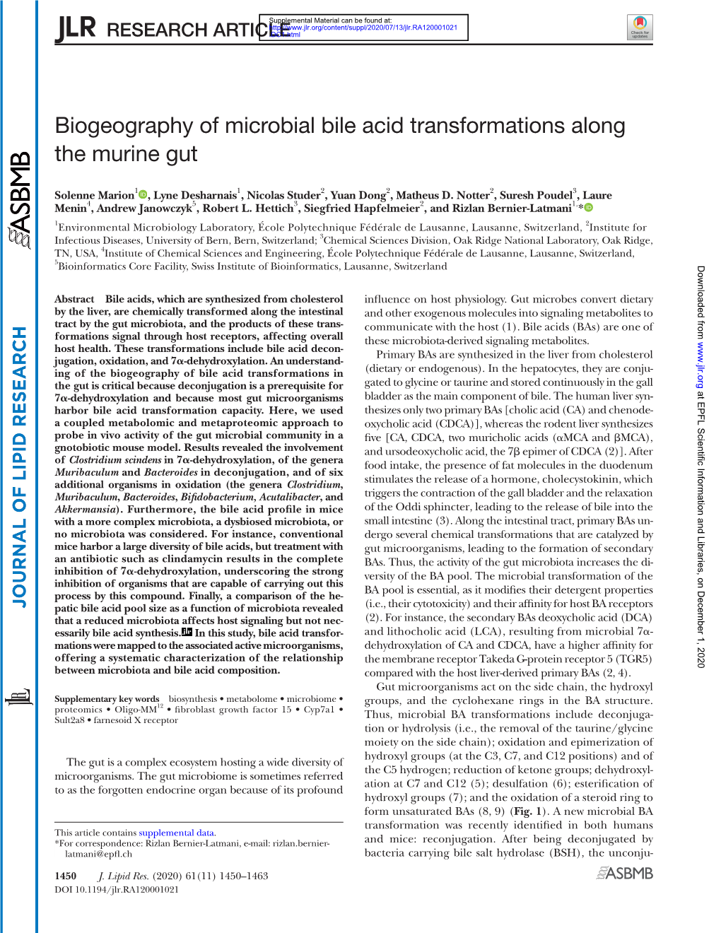 Biogeography of Microbial Bile Acid Transformations Along the Murine Gut