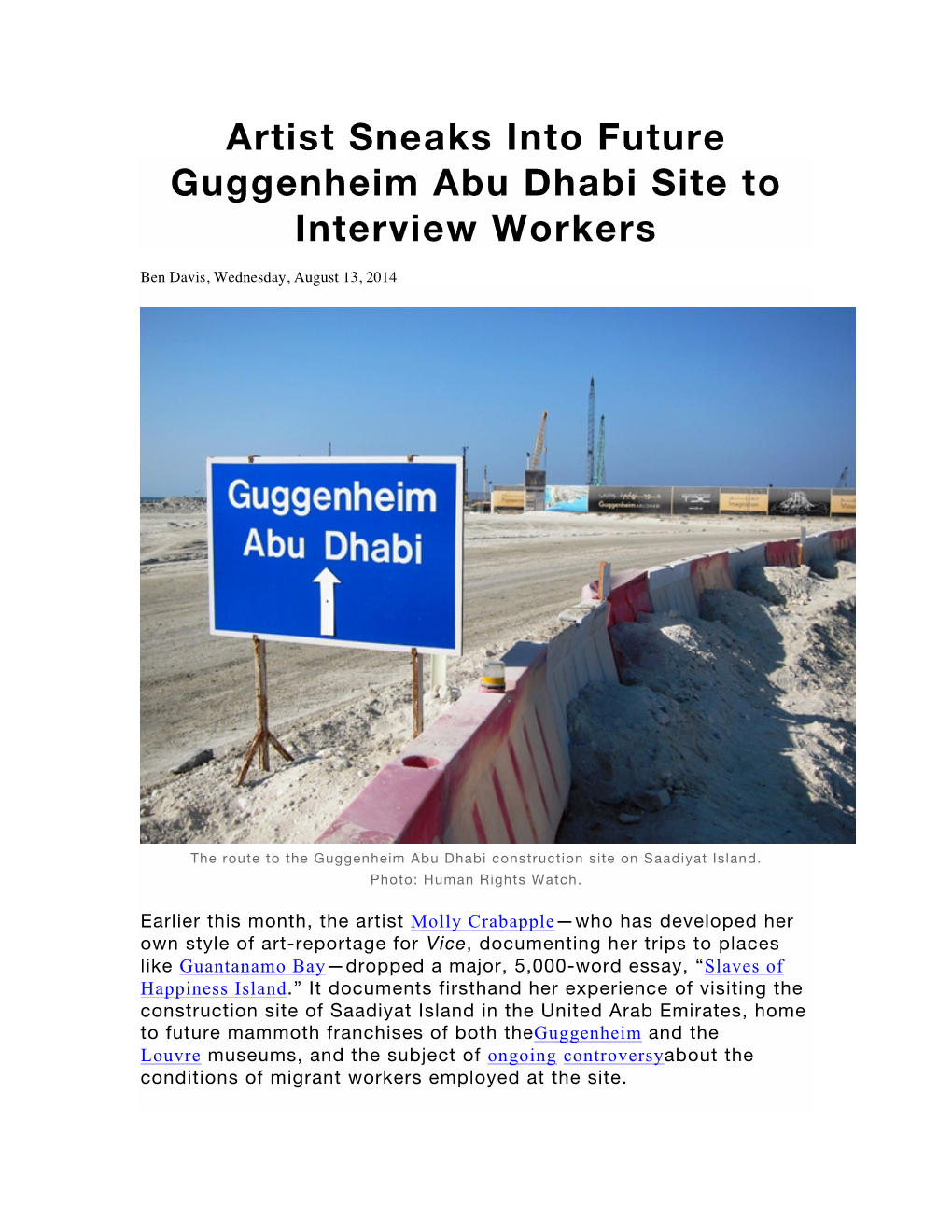 Artist Sneaks Into Future Guggenheim Abu Dhabi Site to Interview Workers