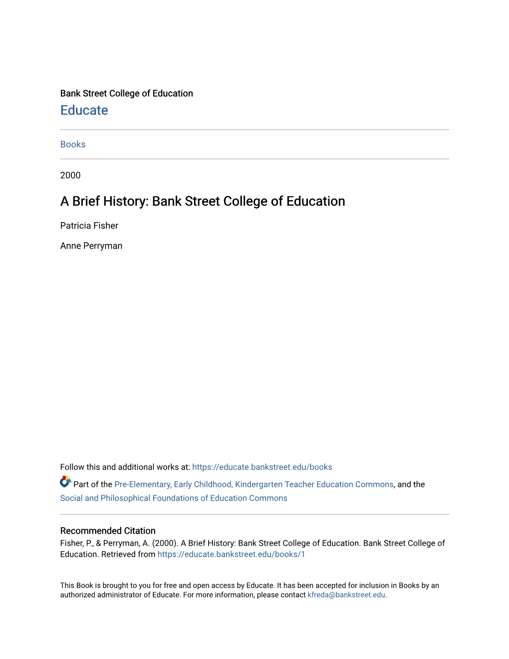 A Brief History: Bank Street College of Education