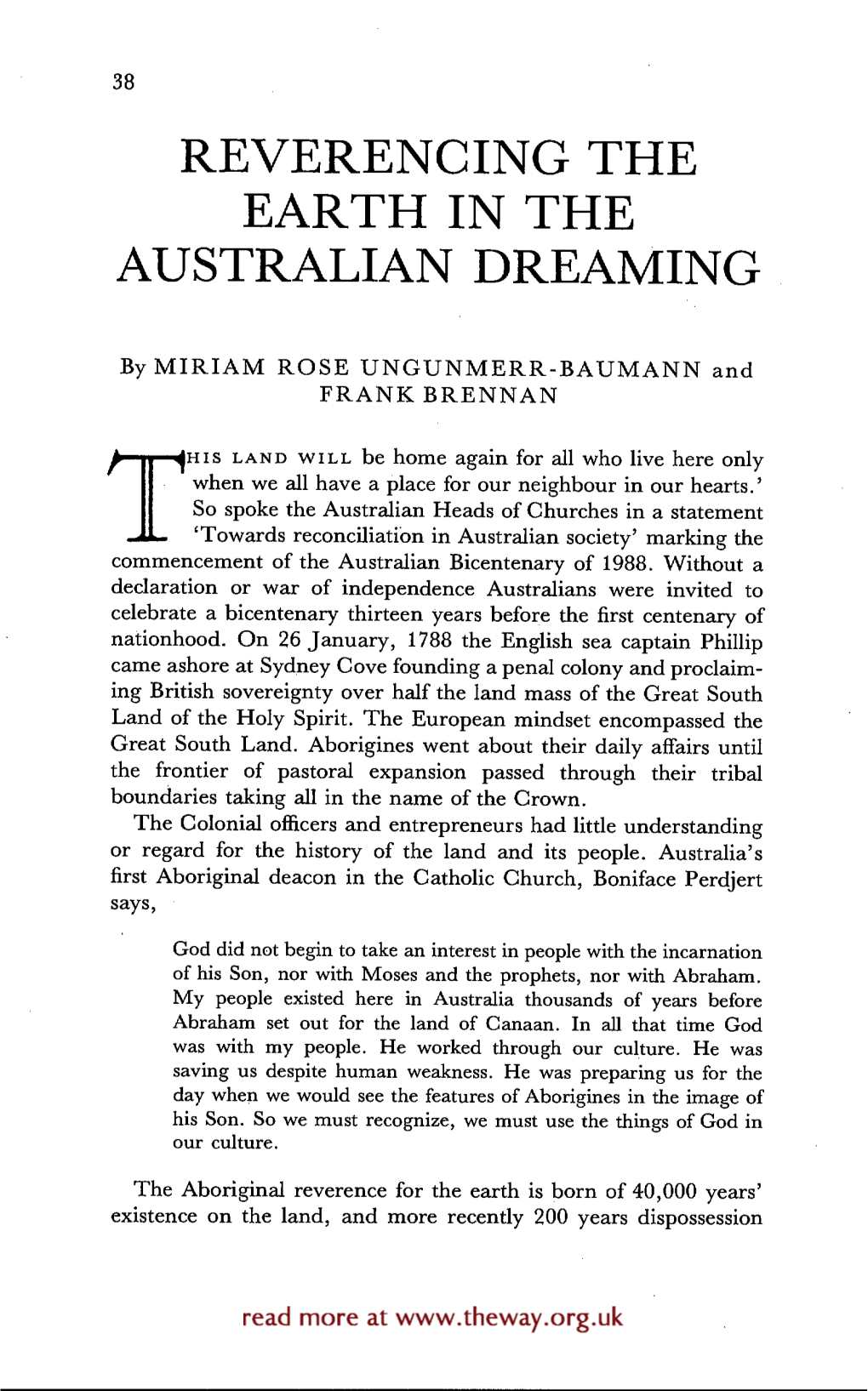 Reverencing the Earth in the Australian Dreaming