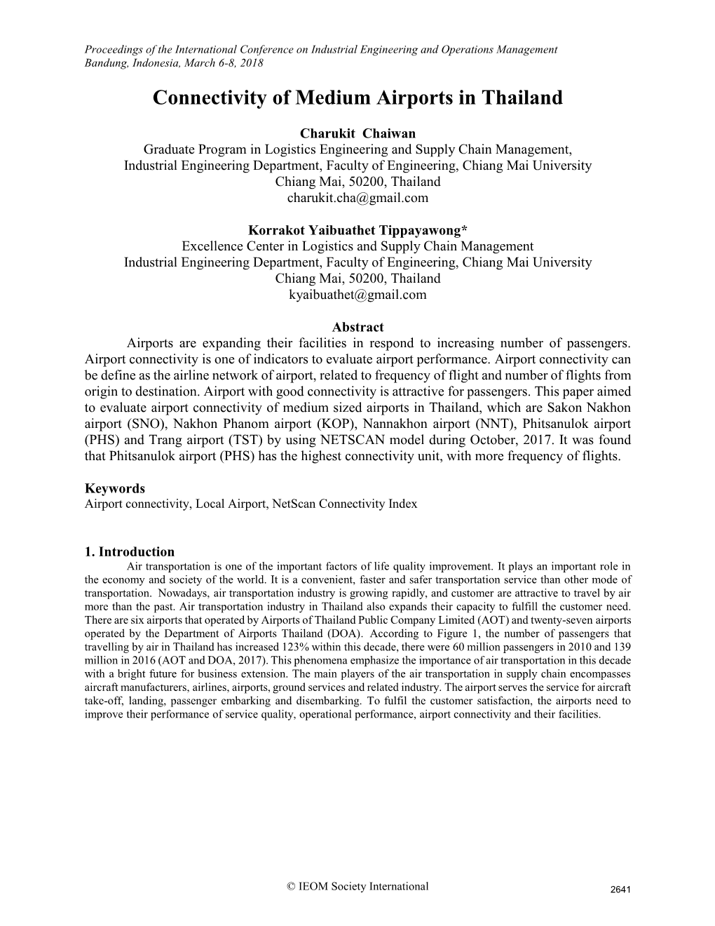 ID 637 Connectivity of Medium Airports in Thailand