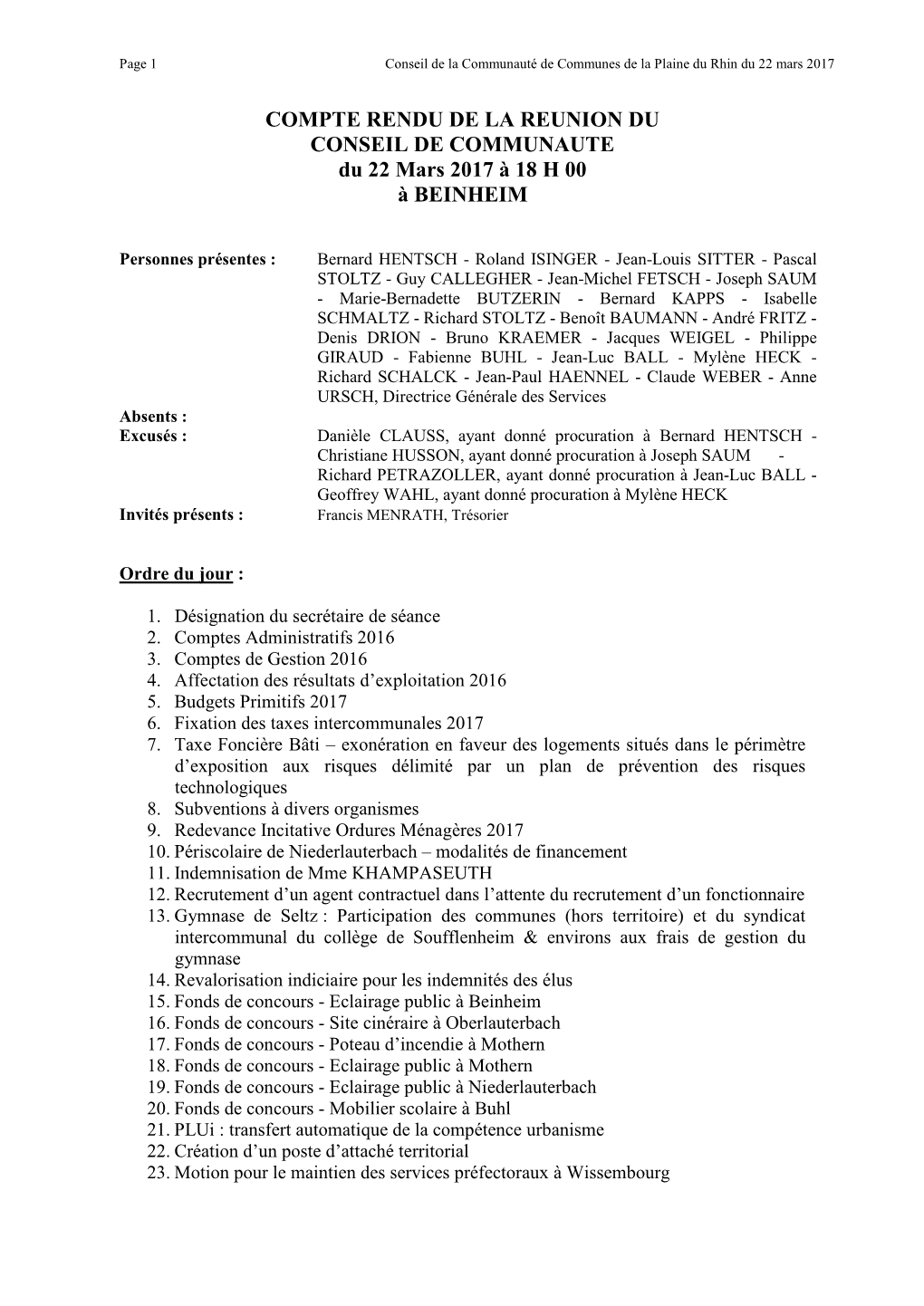 Réunion Du Comité Directeur Du 21 Septembre 2006 À 17 H 30