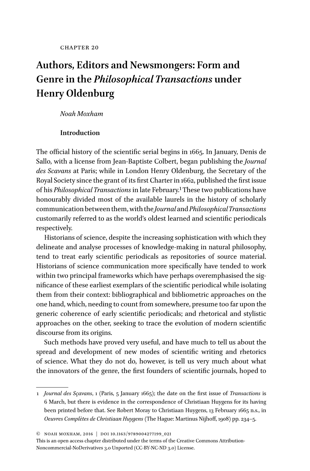 Form and Genre in the Philosophical Transactions Under Henry Oldenburg