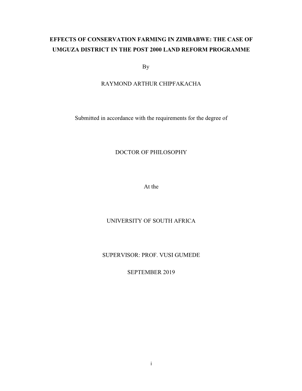 Effects of Conservation Farming in Zimbabwe: the Case of Umguza District in the Post 2000 Land Reform Programme