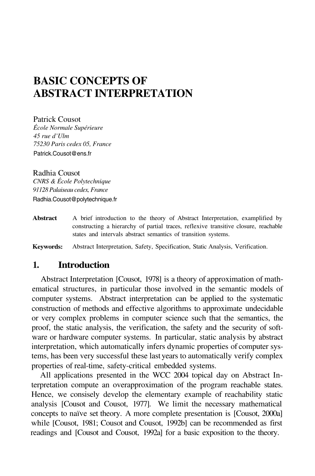 Basic Concepts of Abstract Interpretation