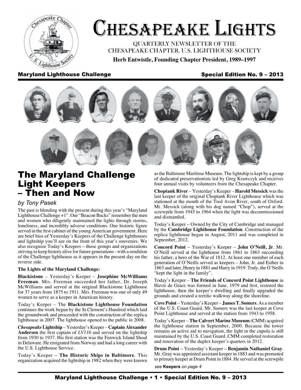 Chesapeake Lights QUARTERLY NEWSLETTER of the CHESAPEAKE CHAPTER, U.S