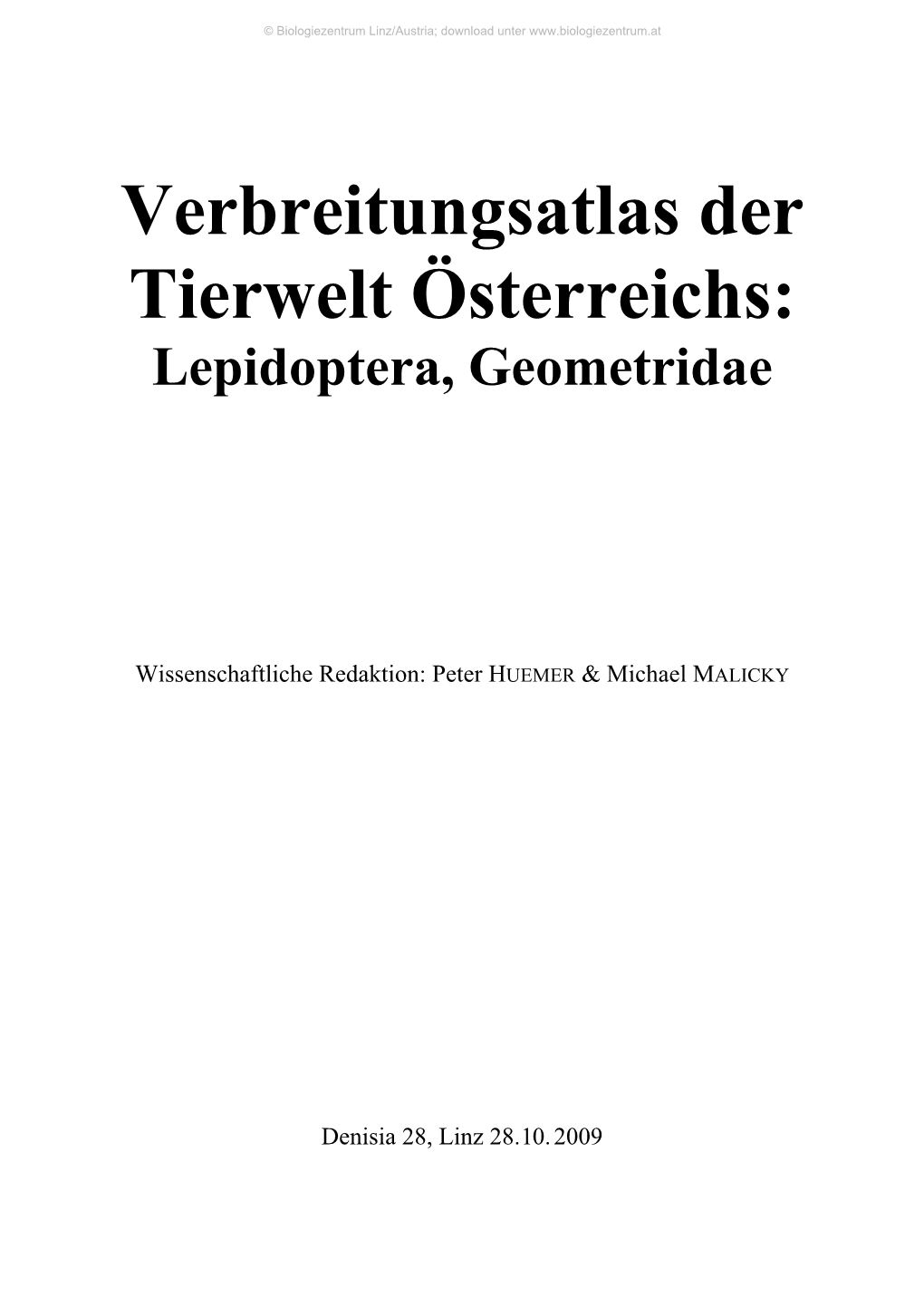 Verbreitungsatlas Der Tierwelt Österreichs: Lepidoptera, Geometridae