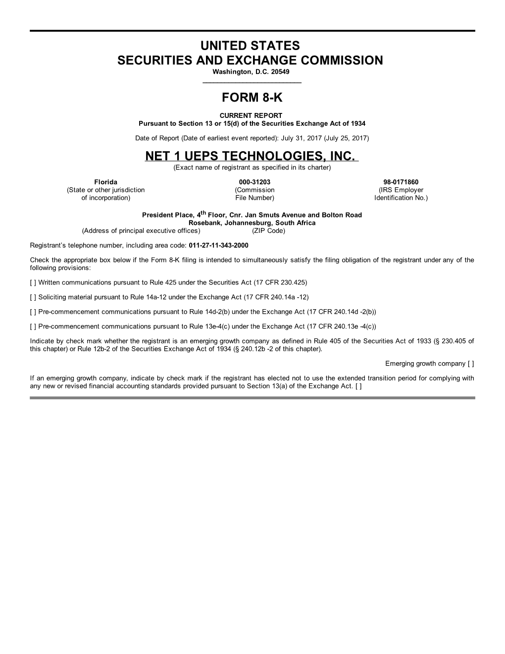 United States Securities and Exchange Commission Form