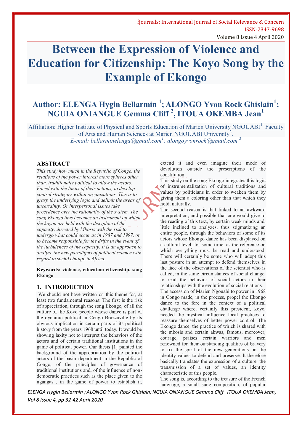 Between the Expression of Violence and Education for Citizenship: the Koyo Song by the Example of Ekongo