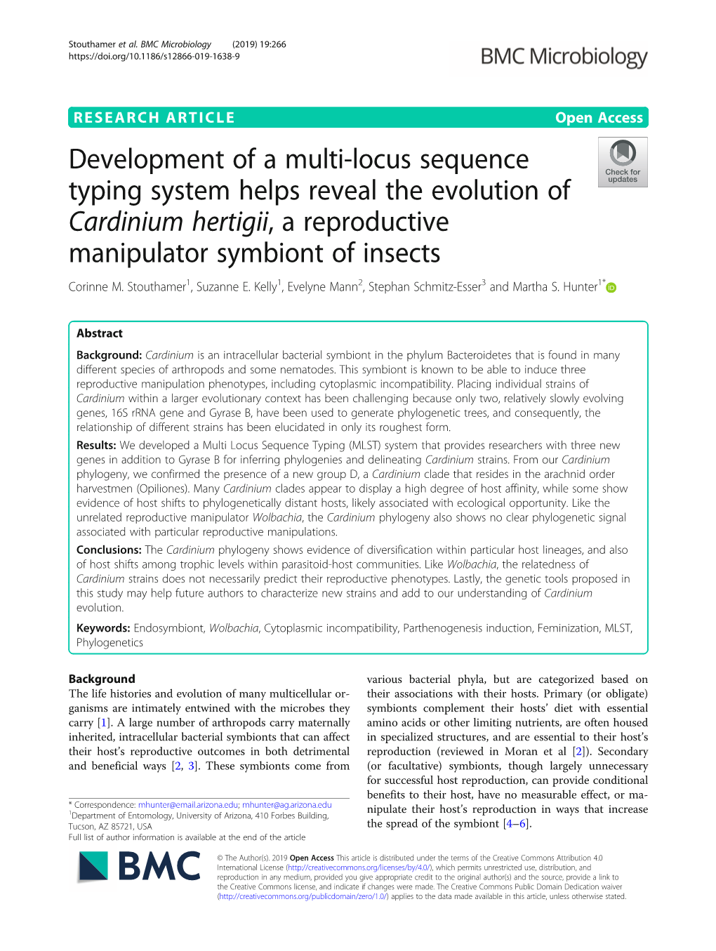 Cardinium Hertigii, a Reproductive Manipulator Symbiont of Insects Corinne M