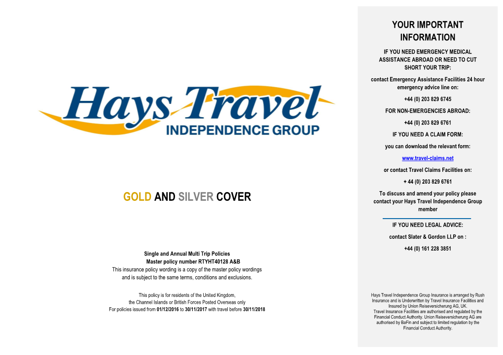 GOLD and SILVER COVER Contact Your Hays Travel Independence Group Member