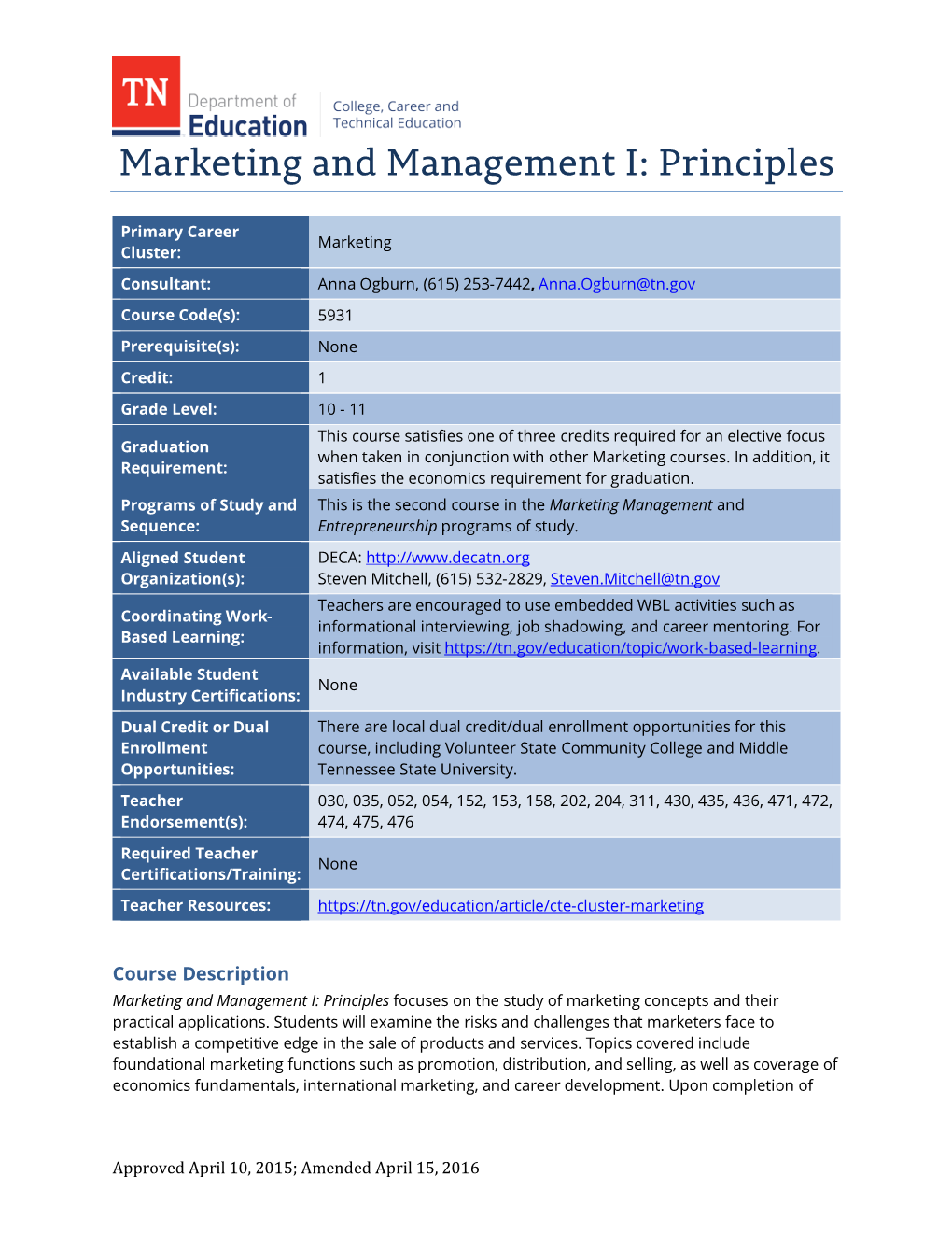 Marketing and Management I: Principles